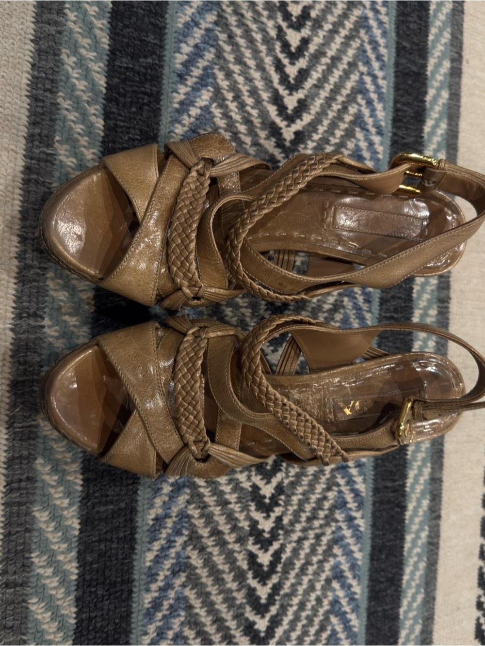 VINTAGE Prada Brown Braided Leather Strappy Heeled Sandals